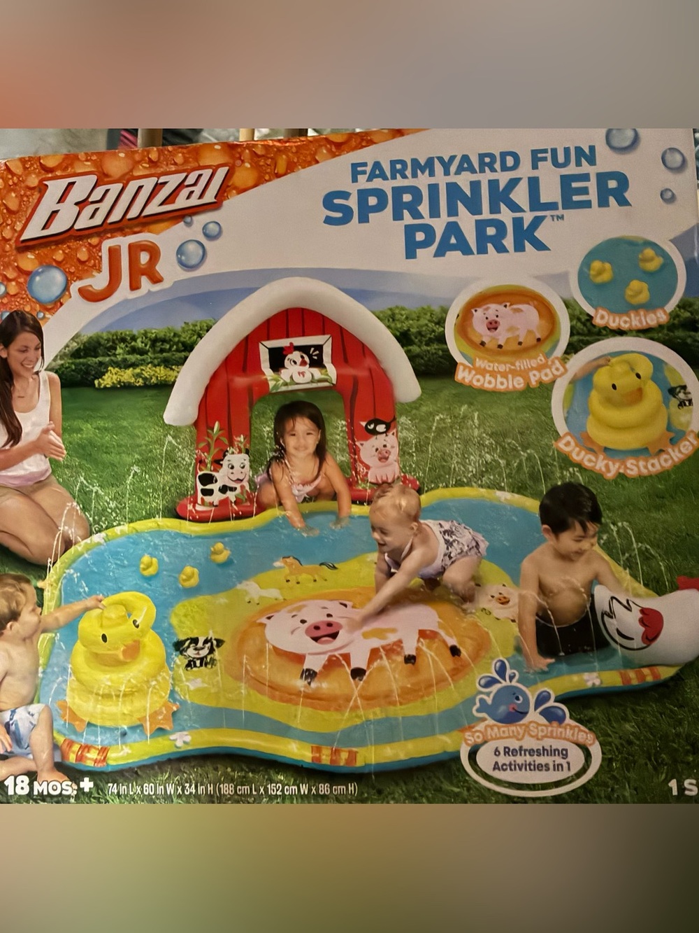 Banzai Jr. Farmyard Fun Sprinkler Park - Red & Yellow